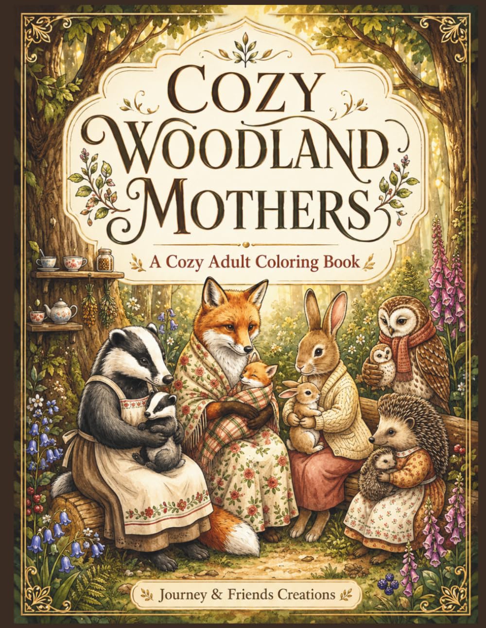 Cozy Woodland Mothers Cozy Adult Coloring Book with Full-Color Reference Pages: Intricately Detailed Woodland Forest Animal Creatures Coloring Book