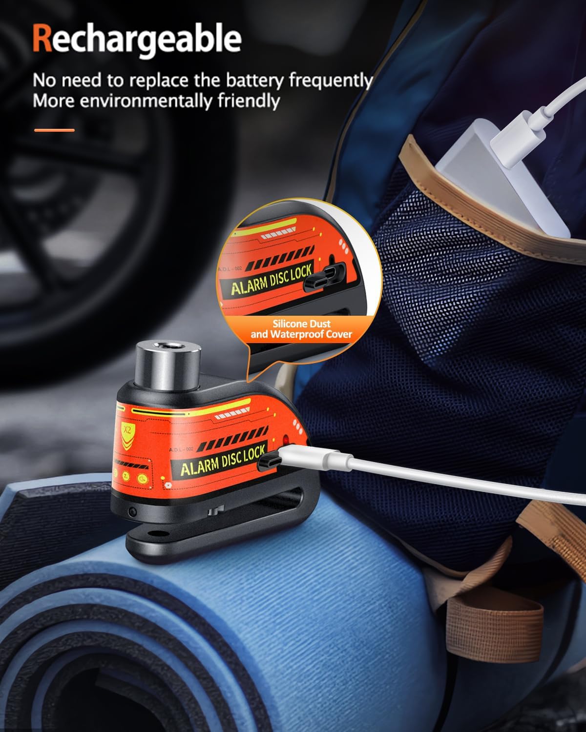 ZEXMTE Antivol de frein à disque étanche pour moto avec alarme 120 dB