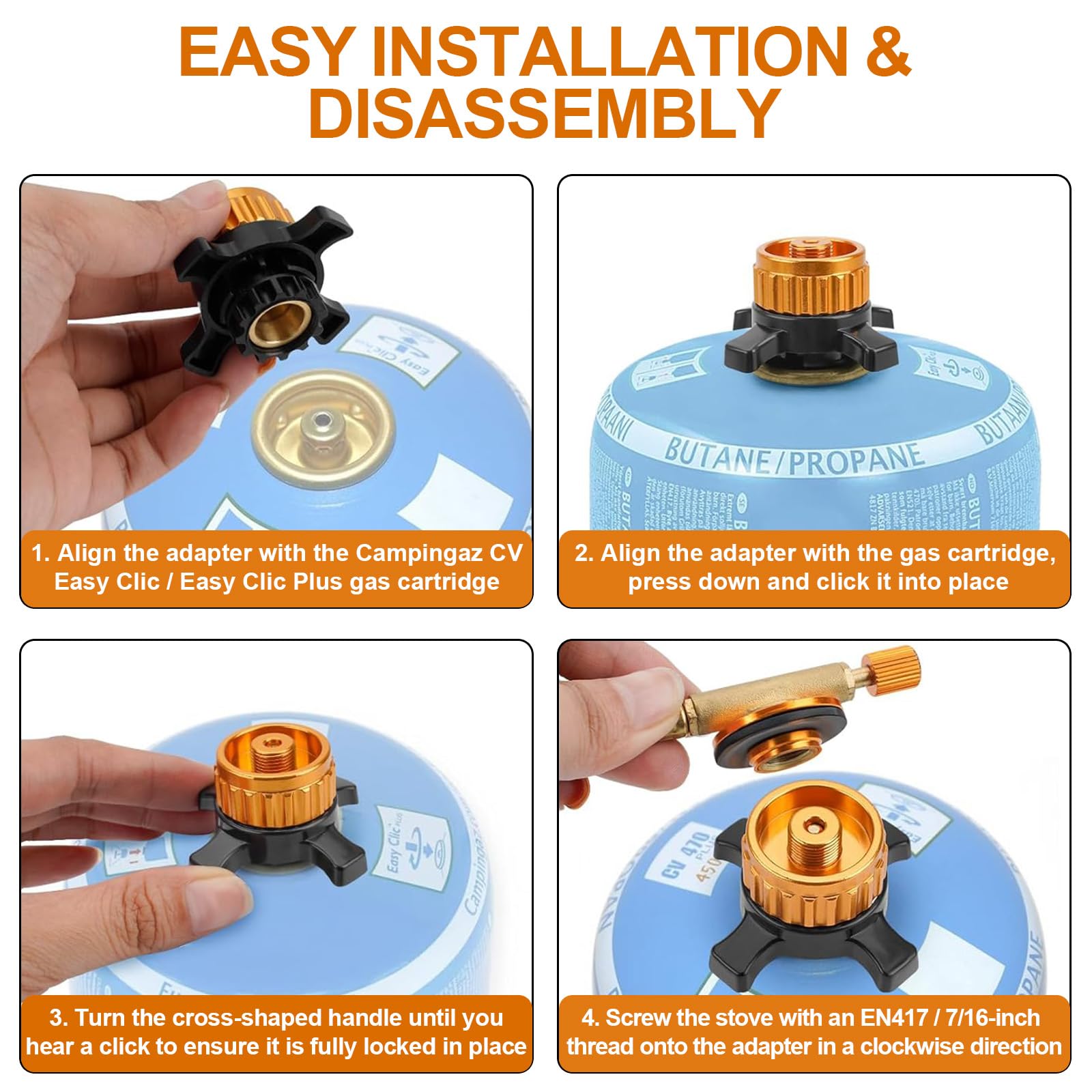 Adaptateur Pour Cartouche De Gaz – Connecteur De Réchaud En Laiton – Compatible EN417 – Camping, Randonnée, Voyage (Doré)