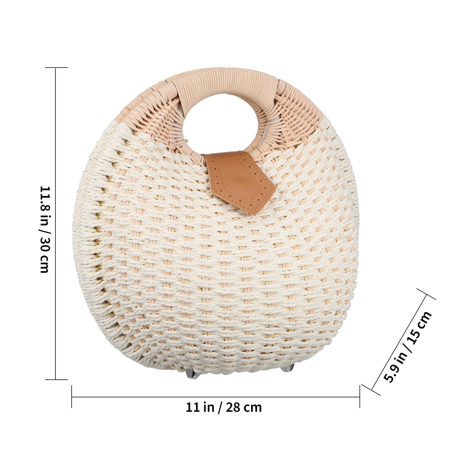 CATIEBYE Fashionable Rattan Handbag Beautiful Shell Shape Straw Handbag for Women Exquisite Detail Design Secure Button Closure for Daily Use and Special Occasions White