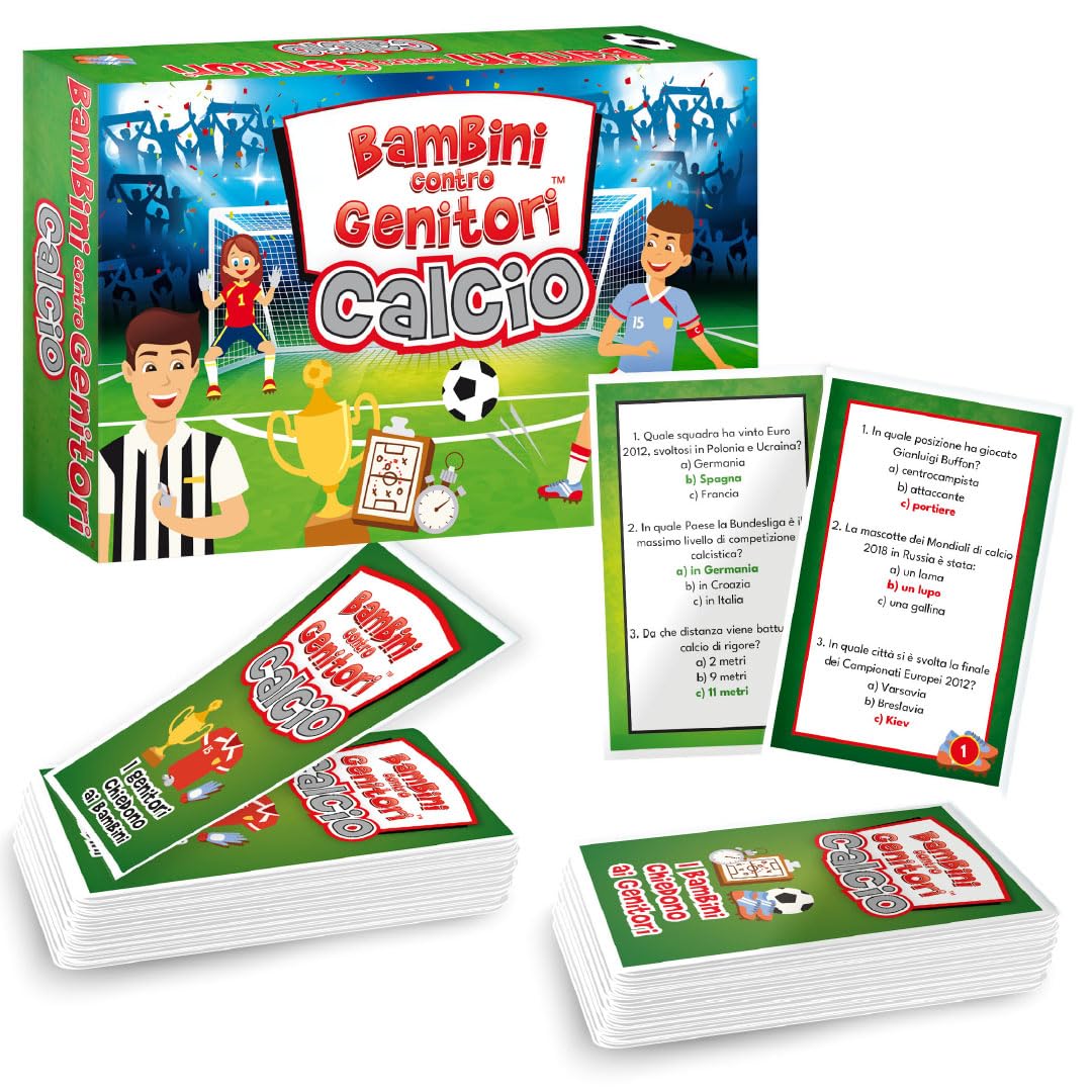 KANGUR Bambini Contro Genitori Calcio Quiz 54 Carte Gioco di Domande Calcio per Bambini e Famiglie Gioco da Tavolo Educativo Anni 6+ Gioco Compatto Regalo per Piccoli Calciatori e Tifosi