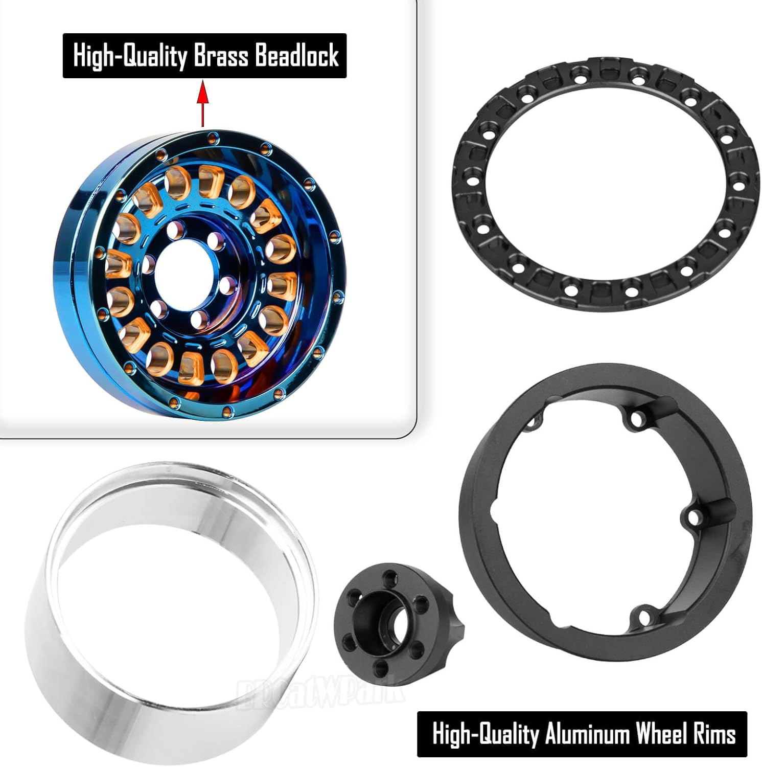 1.9 Brass Beadlock Wheel Rim for 1/10 SCX10 SCX10 II 90046 SCX10 III AXI03007 SCX10 Pro TRX4 TRX6 Gen7/8 D90 VS4-10 MST CFX RC Crawler Car,Brass Beadlock & Aluminum Deep Dish Rim,Colorful