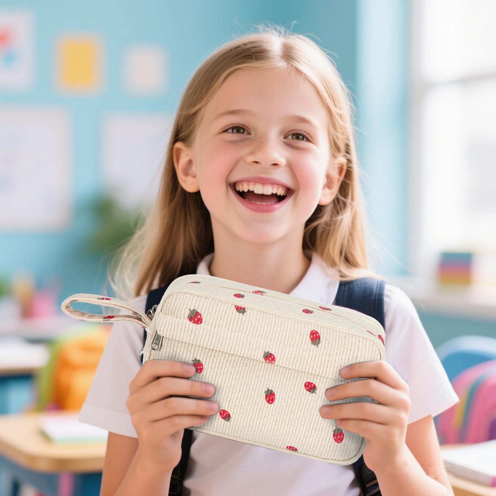 LEDAOU Pencil Bag, Large Capacity Pencil Case with Zipper, School Supplies for Teenage Girls, 22 x 12 x 9 cm - Image 2