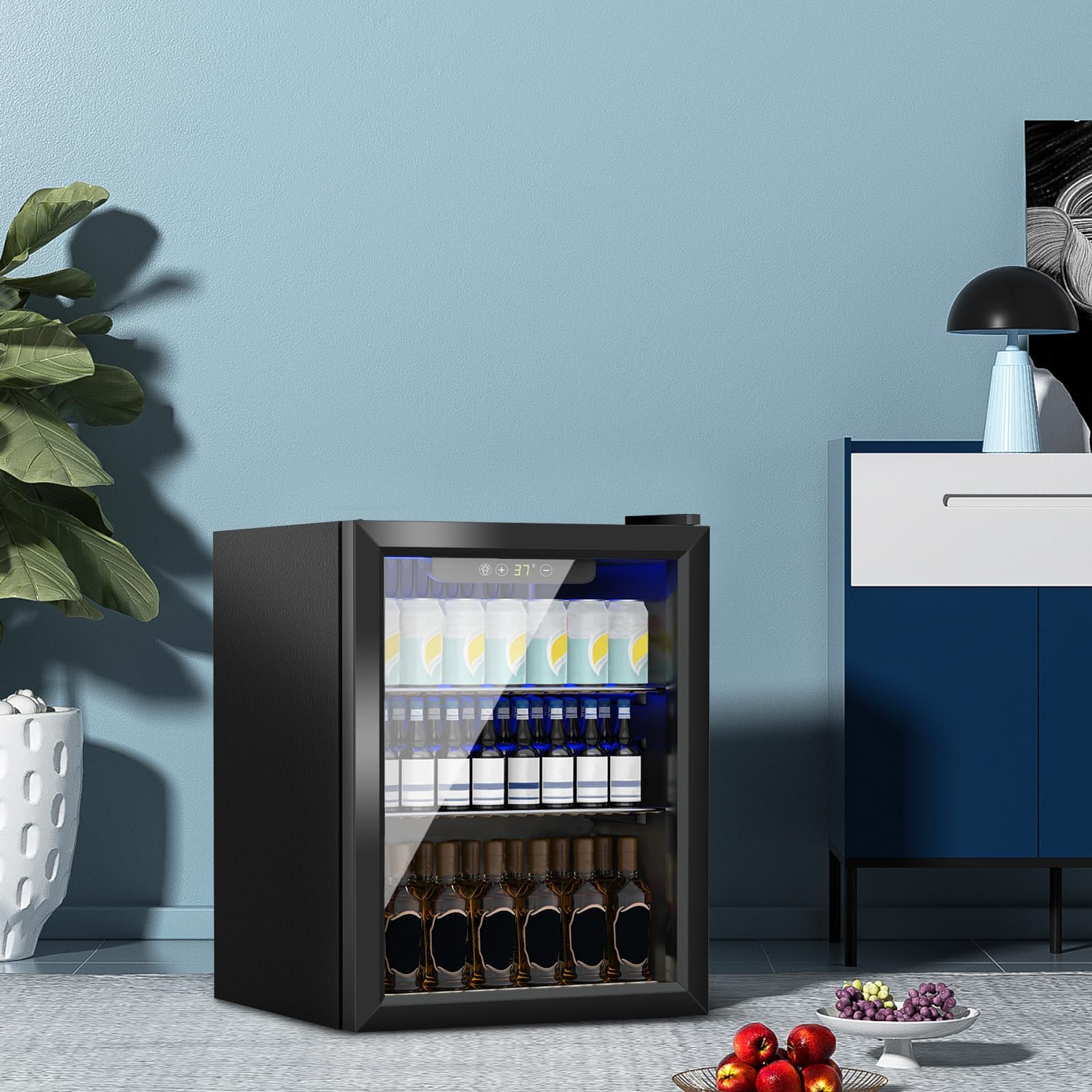 Stopasd Beverage Refrigerator Cooler, 1.7 Cu.Ft/70 Can Drink Fridge With Adjustable Shelves & Clear View Door Soda Wine Beer, Quiet Undercounter Small Fridge For Home/Office/Bar/Garage(40-61 ℉), Black on Fridge.com - View 6