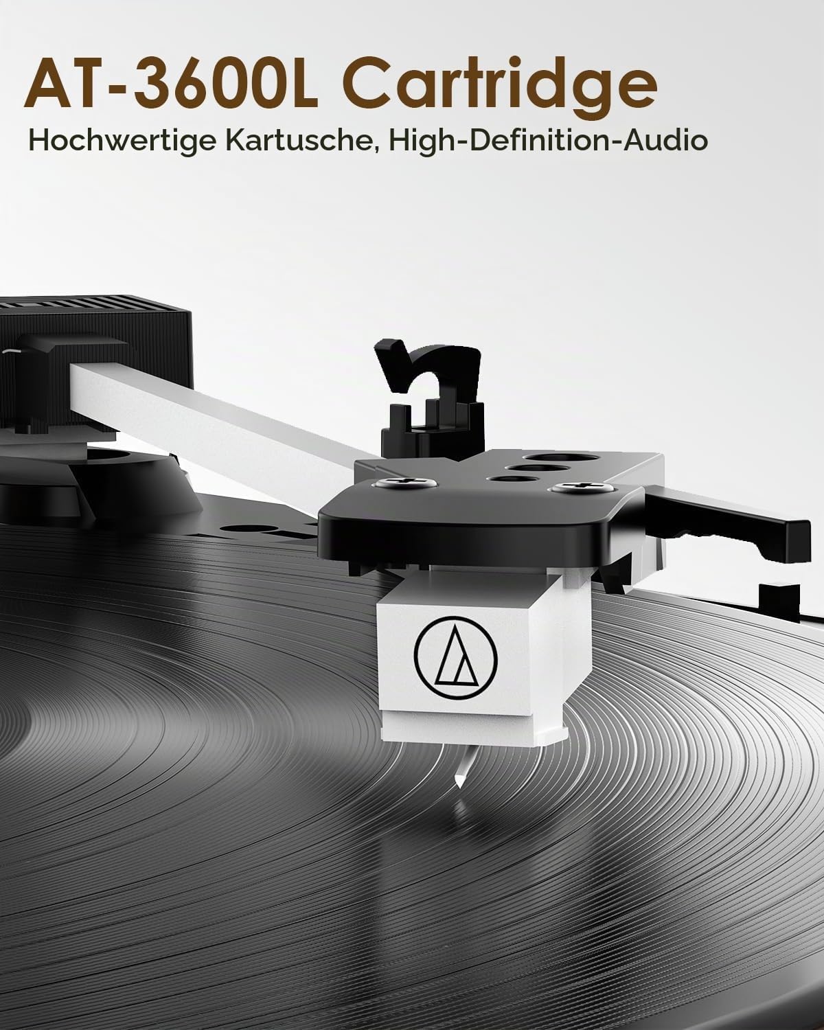 Vinyl Plattenspieler mit Zwei Stereolautsprechern, Riemenantrieb Kabelloser Wiedergabe 3 Geschwindigkeiten AT-3600L Tonabnehmer RCA-Ausgang Vintage Plattenspieler Holzmaserung