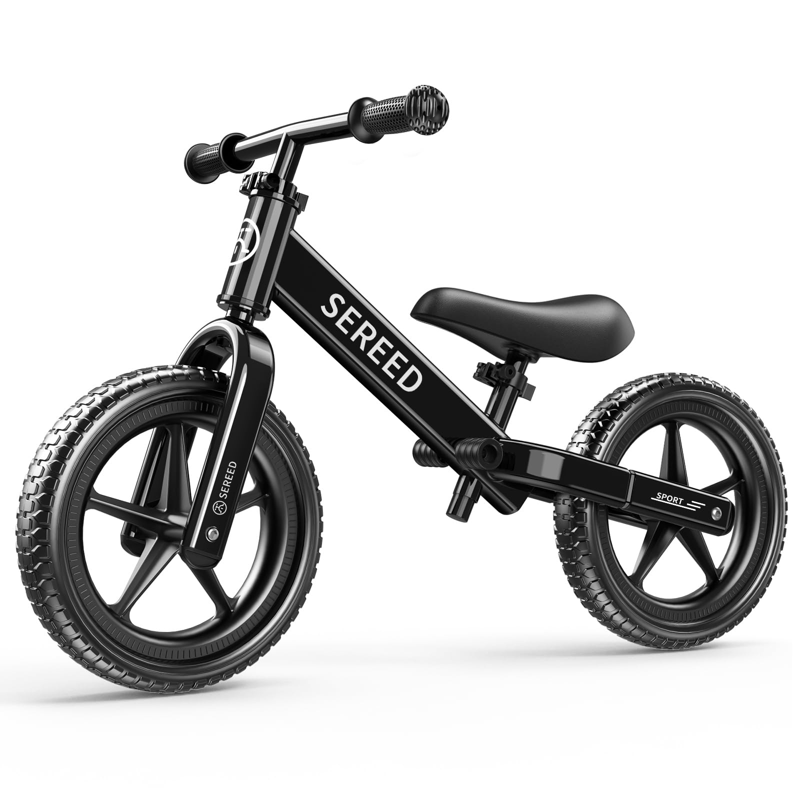SEREED Toddler Balance Bike 2 Year Old, No Pedal Kids Toy Bike for 2-5 Years Old, Tool-Free Adjustment, Gift for 2-3 Boys Girls, Customize Plate with 3pcs Stickers (Black)Recycled Claim Standard Blended