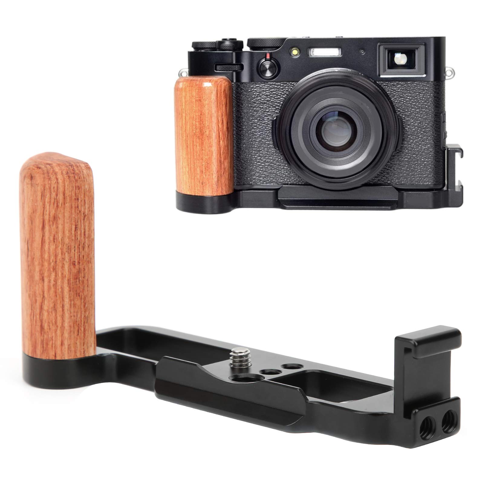 Goshyda Piastra a Sgancio Rapido, Piastra a Sgancio Rapido Portatile in Lega di Alluminio a Forma di L Manico in Legno con Porta per Scarpe Fredde, per Fuji X100V