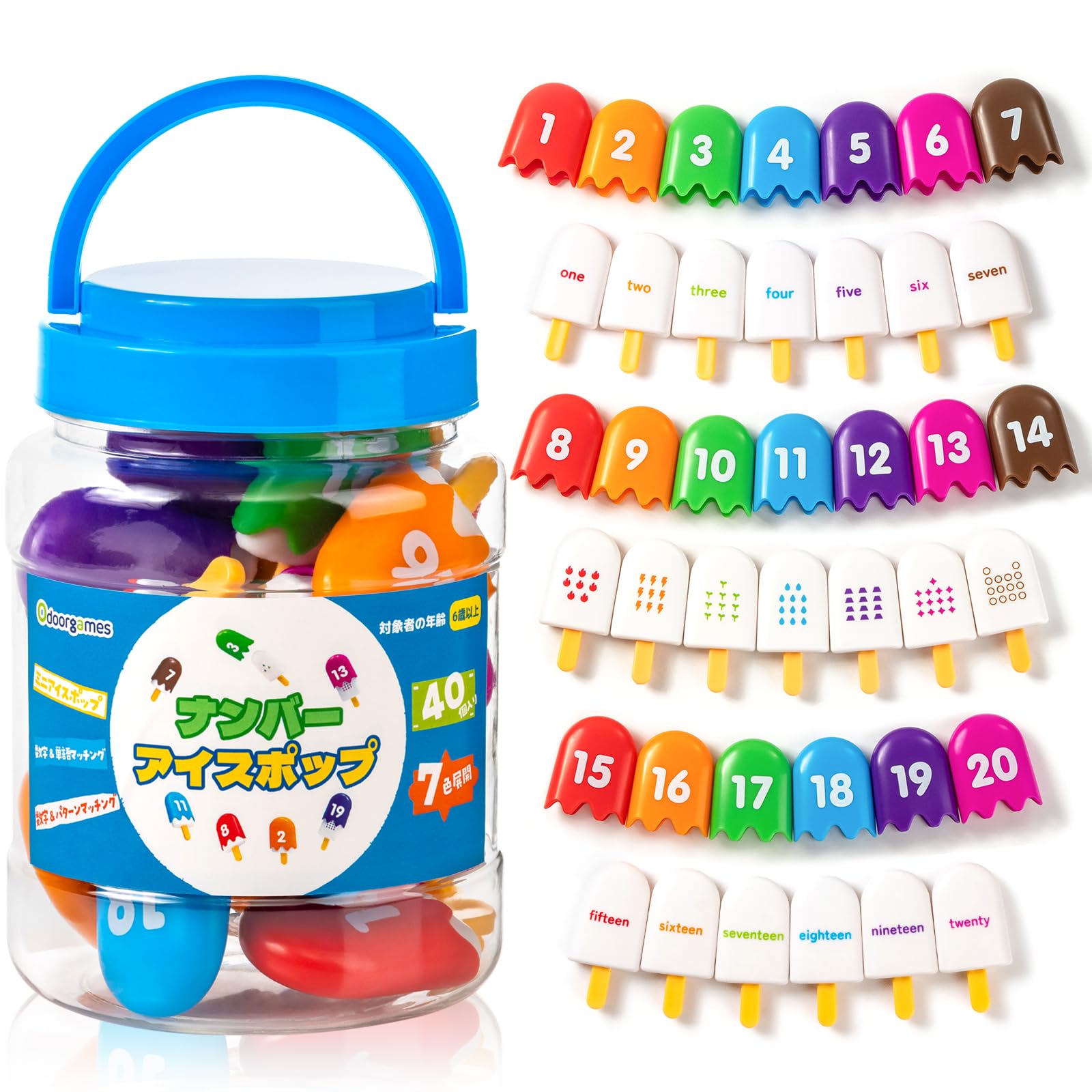 OdoorgamesOdoorgames Number Popsicle, Number 1-20, Educational Numbers Toy for Toddler, Colorful Number Match Games