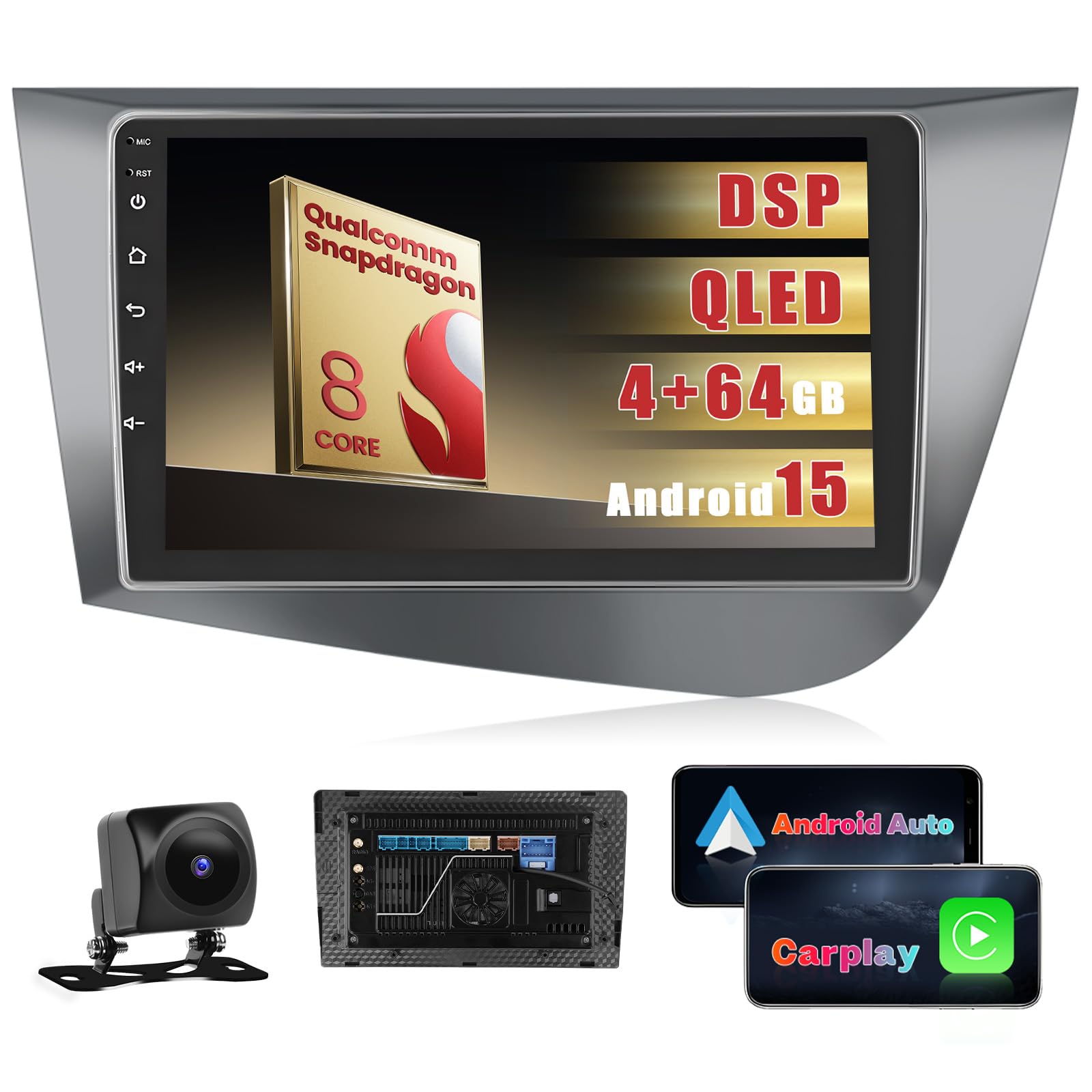 [2+64GB] Inefala Autoradio Android para Seat Leon MK2 2005-2012, 9" Pantalla Radio Coche Bluetooth con Wireless Carplay Android Auto GPS WiFi RDS/FM SWC USB Canbus Cámara de Marcha Atrás Mic — view 8