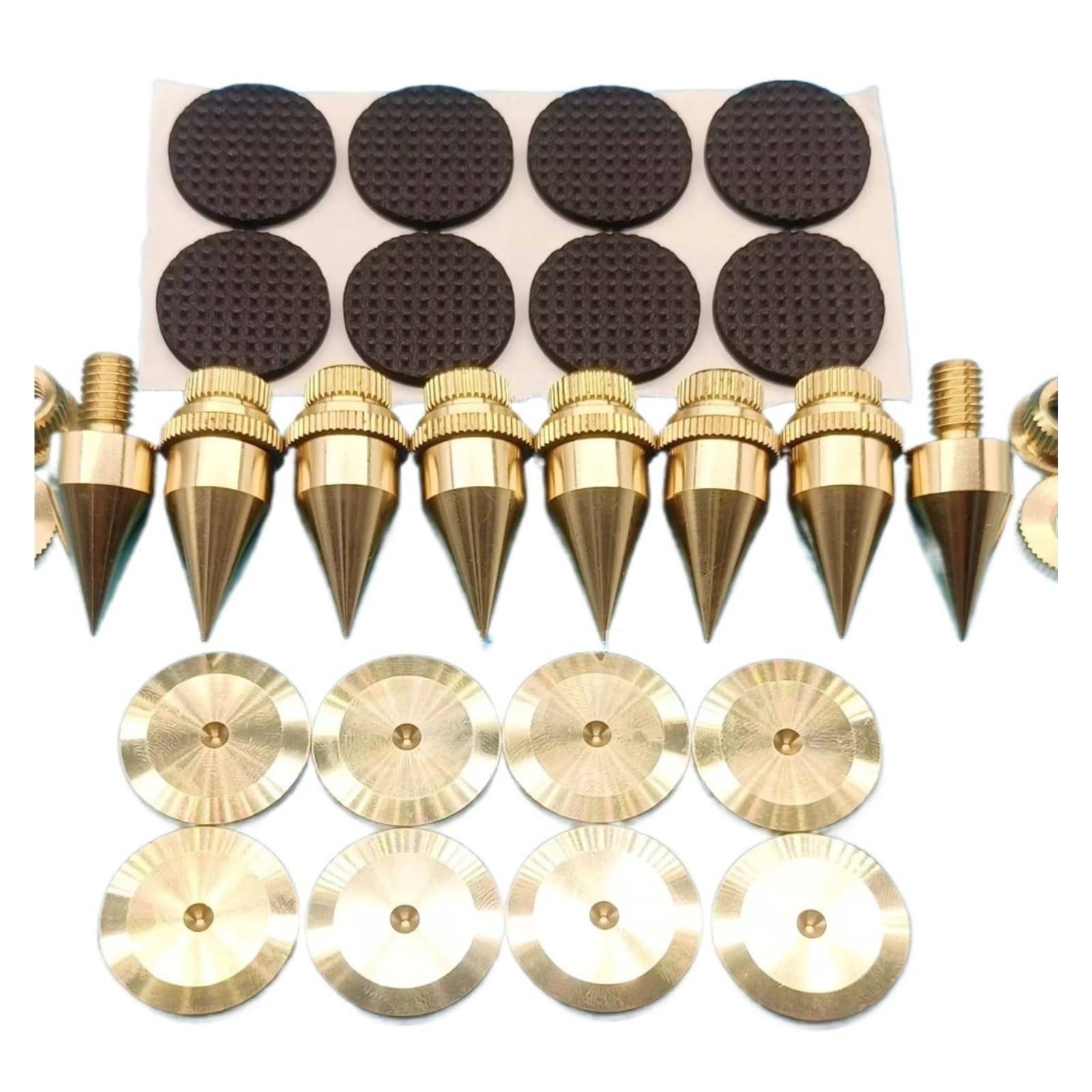Inox SpeakerSpike 8 set di piedini for punte isolanti in ottone M8 | Cuscinetti protettivi for pavimento for altoparlanti HiFi, lettore CD, giradischi e rack audio