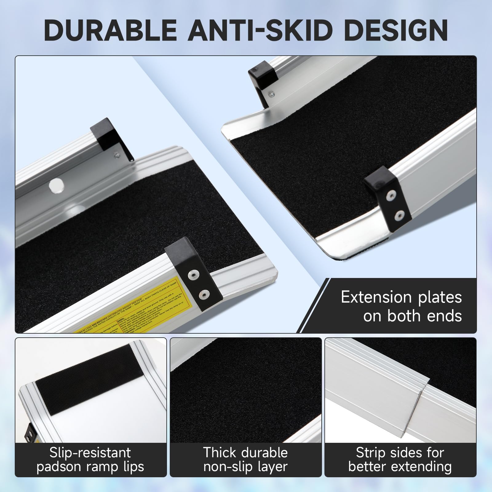 2 PCS Rampa para Silla de Ruedas, Rampa de Acceso Ajustable de 90 a 152 cm, Carga Máxima 272 kg, Rampas Telescópicas de Longitud Variable con Superficie Antideslizante