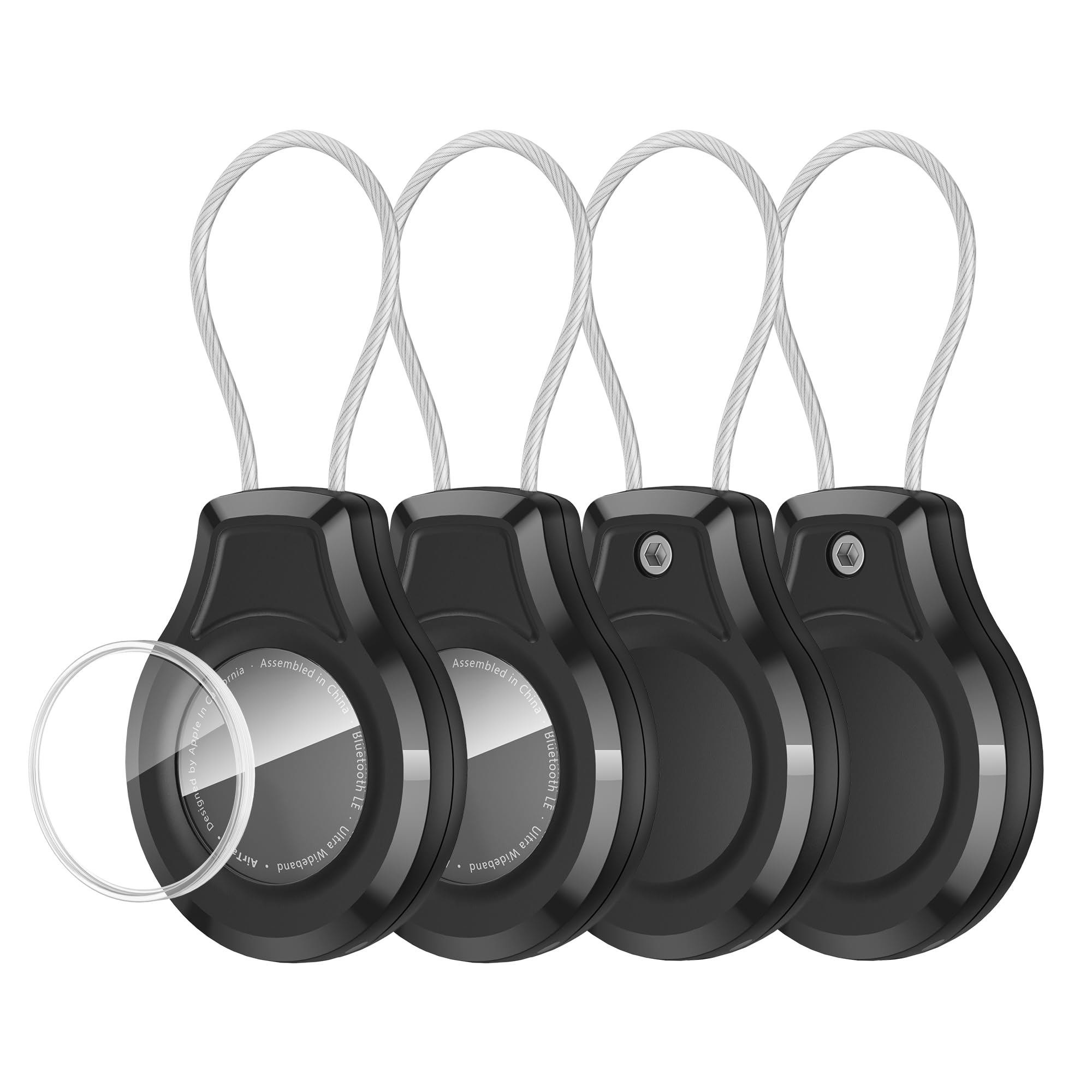 LeadsaiL Holder for AirTag with Wire Cable, 4 Pack Heavy Duty Lock Case for AirTag for Luggage, Backpack, Keys, Pets and Travel, Waterproof,