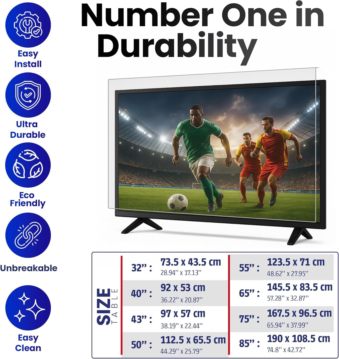 Pro Smart - Pellicola protettiva infrangibile per TV da 24, 27, 32, 40, 43, 50, 55, 65, 75, 77, 83, 85, 86, 98, 254 cm, per OLED, QLED, LCD, UHD, 4K e 8K, facile installazione, resistente ai raggi UV