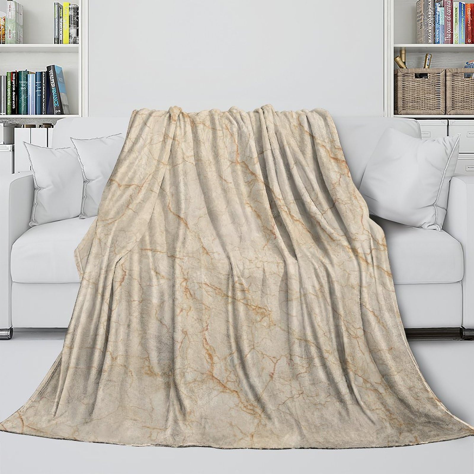 Estampado 3D Marble Texture Manta para Aire Acondicionado Microfibra Ropa de Cama esponjosa Natural Stone Plaid para Verano Suave 80×90inch(200x230cm)