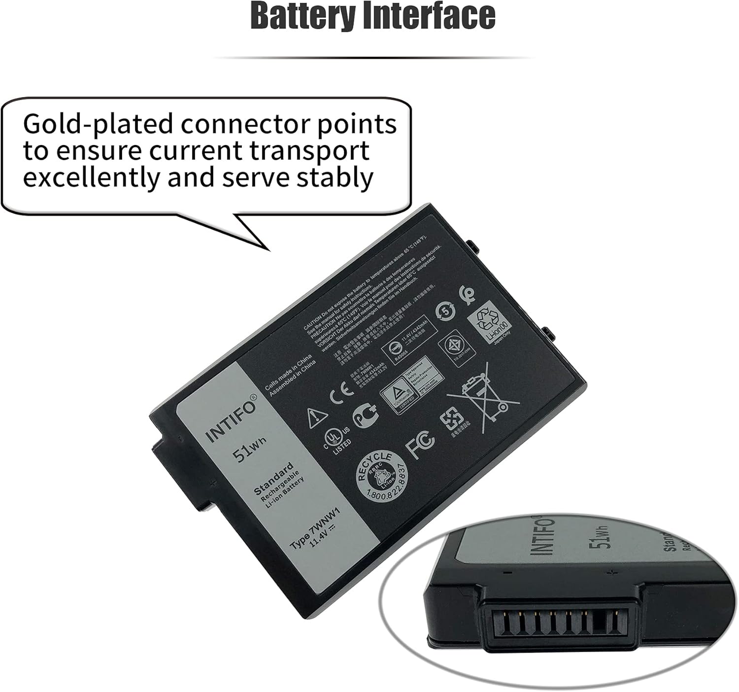 51Wh 7WNW1 Laptop Battery Compatible with Dell Latitude 5420 5424 7424 Rugged Extreme Series Notebook 0GK3D3 GK3D3 0DMF8C DMF8C 06NNCF 6NNCF 0DP3KF DP3KF [11.4V 51Wh 3-Cell]