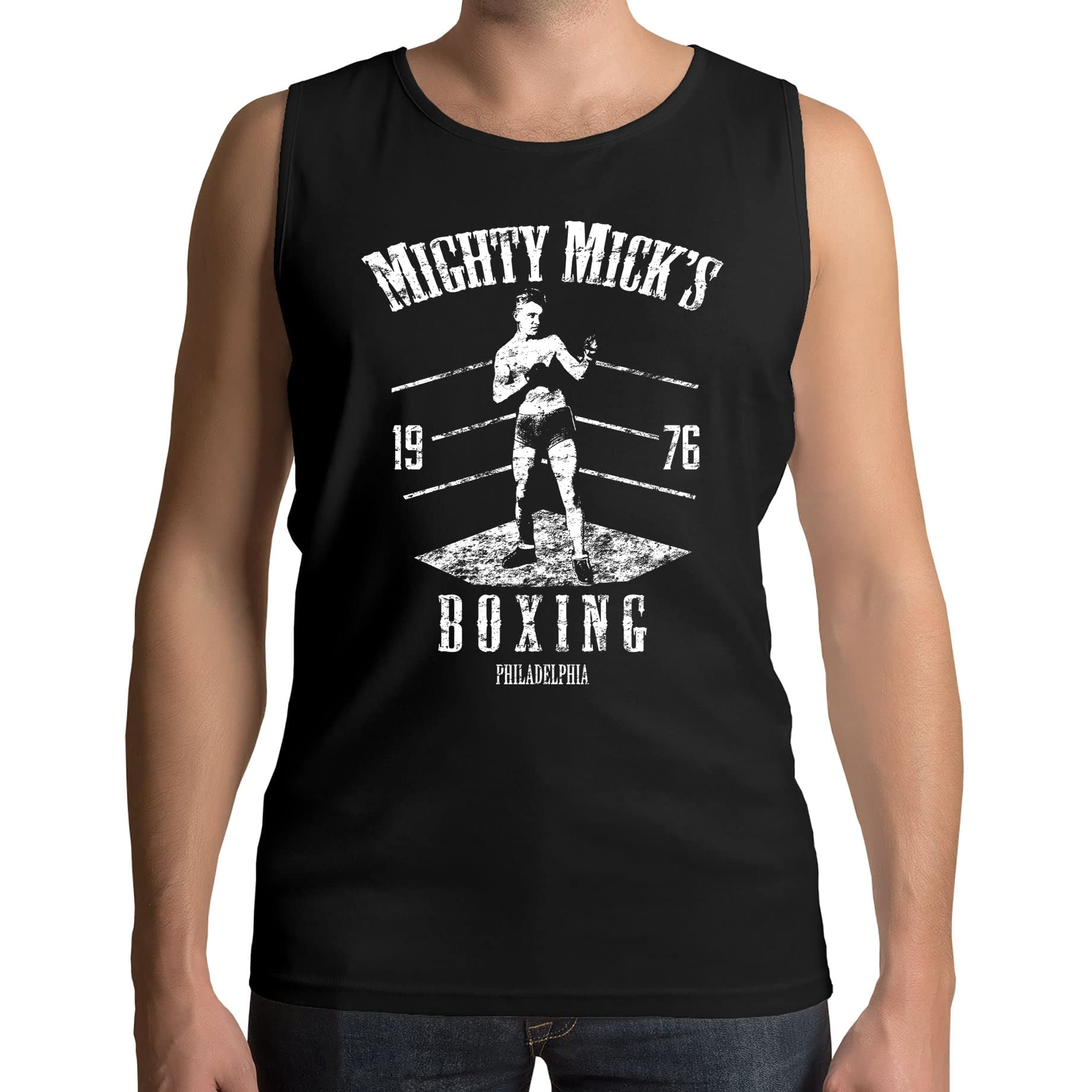 Mighty Micks Boxing Gym Rocky Movie Inspired Mens Vest Tank Top Black (S)