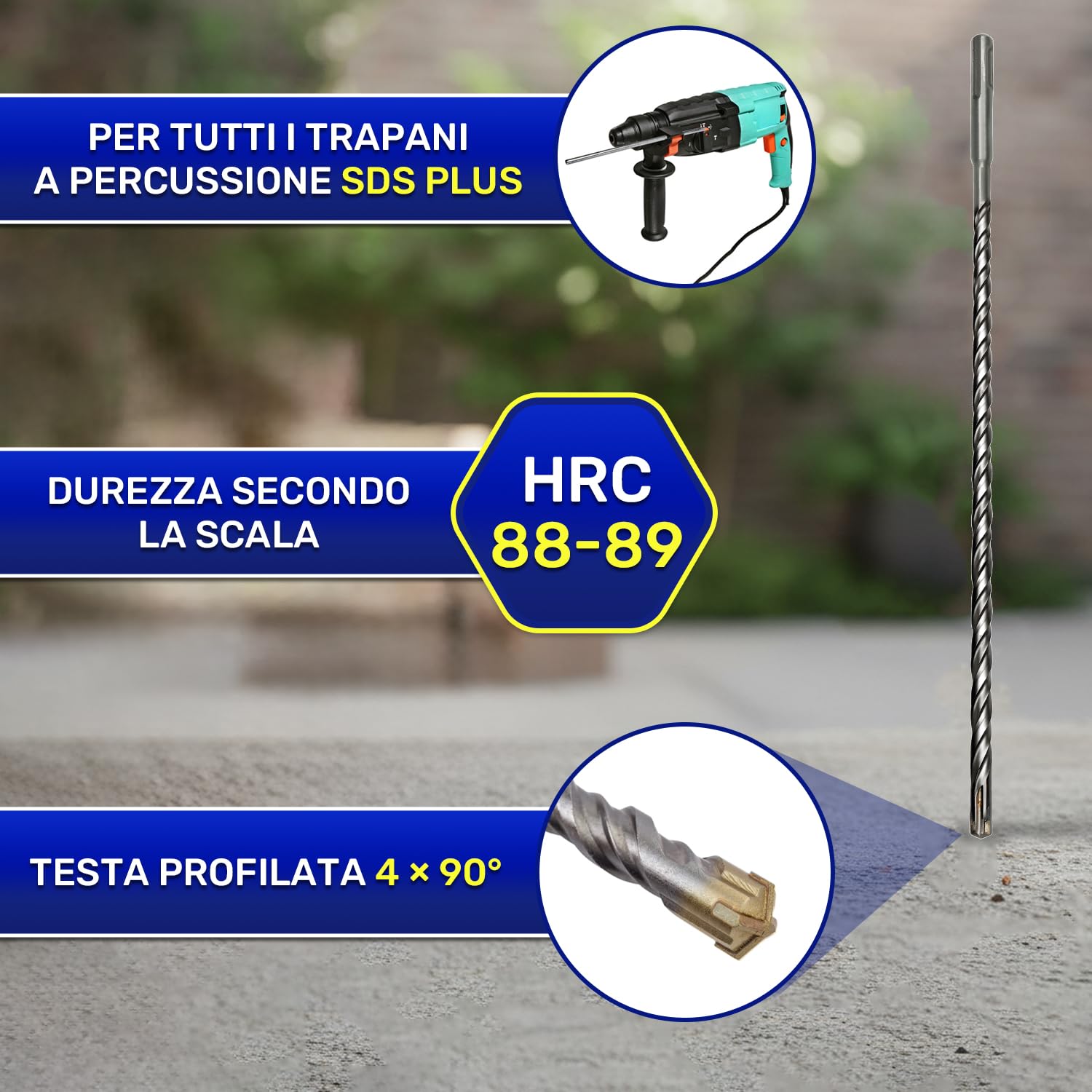 Punta Trapano Muro SDS Plus Ø 8 mm x 310 mm Realizzata in Acciaio e Carburo di Tungsteno - Punta SDS Plus può Essere Utilizzata per Mattoni Pareti Pietra Cemento Armato - MONTERAL