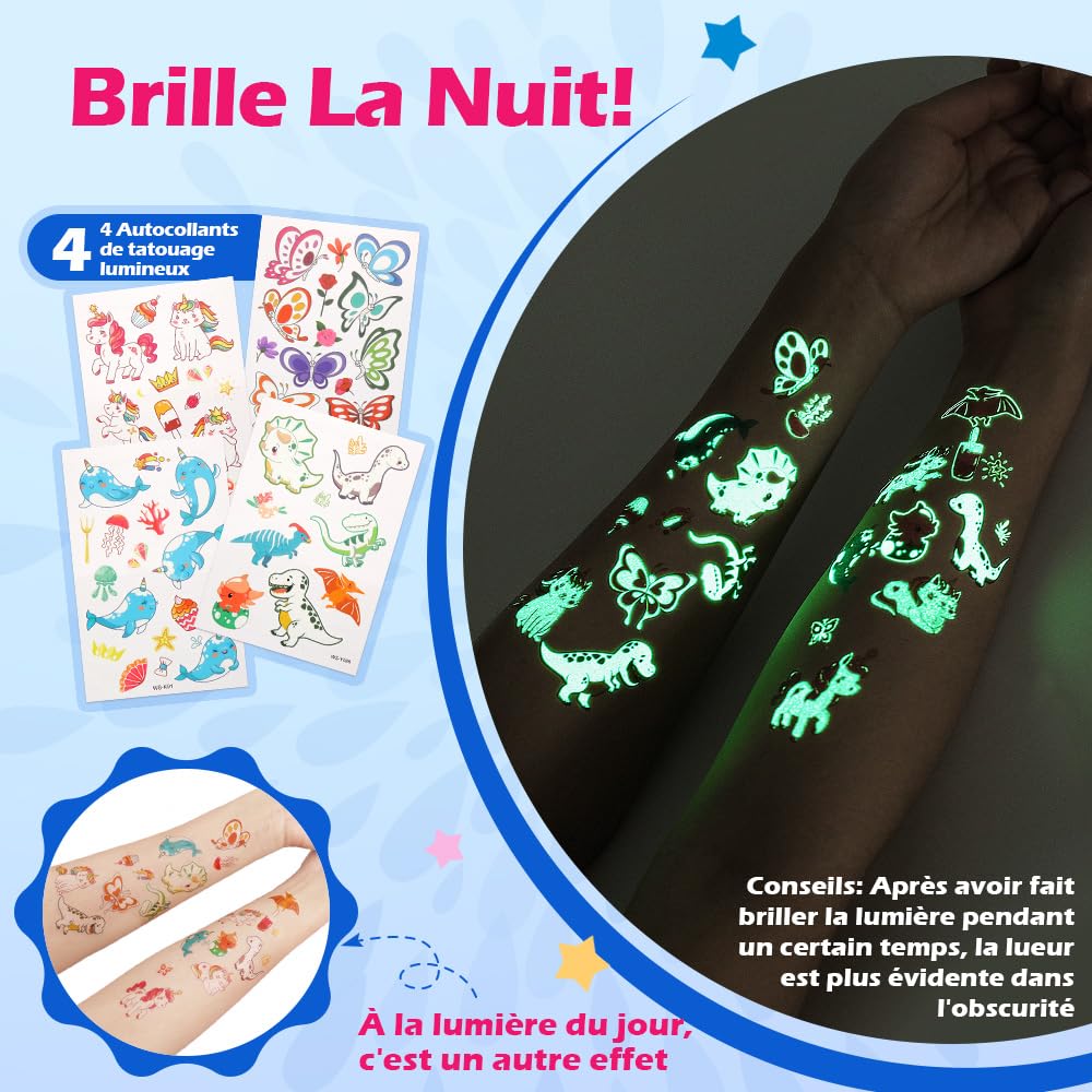 Bledras Kit Tatouage Paillettes Enfant, 42 Couleurs Imperméable Tatouage Temporaire à Paillettes, 210 Pochoirs, 5 Pinceaux, 3 Colles, Coffret Cadeau Fille, pour Anniversaire Carnaval Cosplay Fête