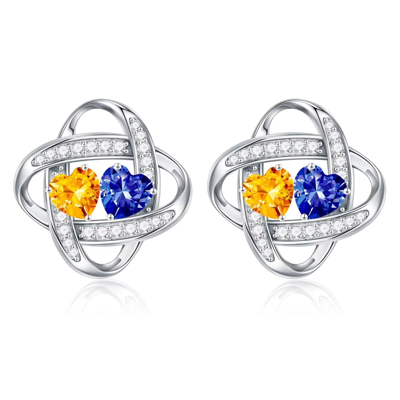 Iefil Double Birthstone Earrings for Women - 925 Sterling Silver Stud Earrings Anniversary Birthday Gifts for Women Jewelry