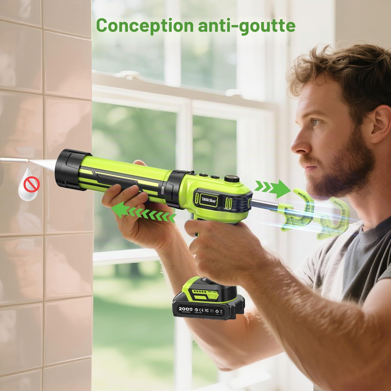 Pistolet à calfeutrer électrique compatible avec Makita-20 V, pistolet à calfeutrer sans fil avec 2 batteries de 2,0 Ah, lumière LED, vitesse variable, pistolet à mastic de batterie