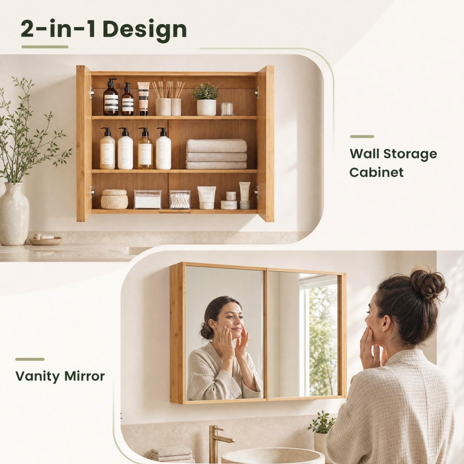 LIFEZEAL Mueble de Baño con Espejo y Estantes Ajustables | Gabinete Colgante de Pared, Puerta con Espejo, Ahorra Espacio, Ideal para Inodoro o Lavabo