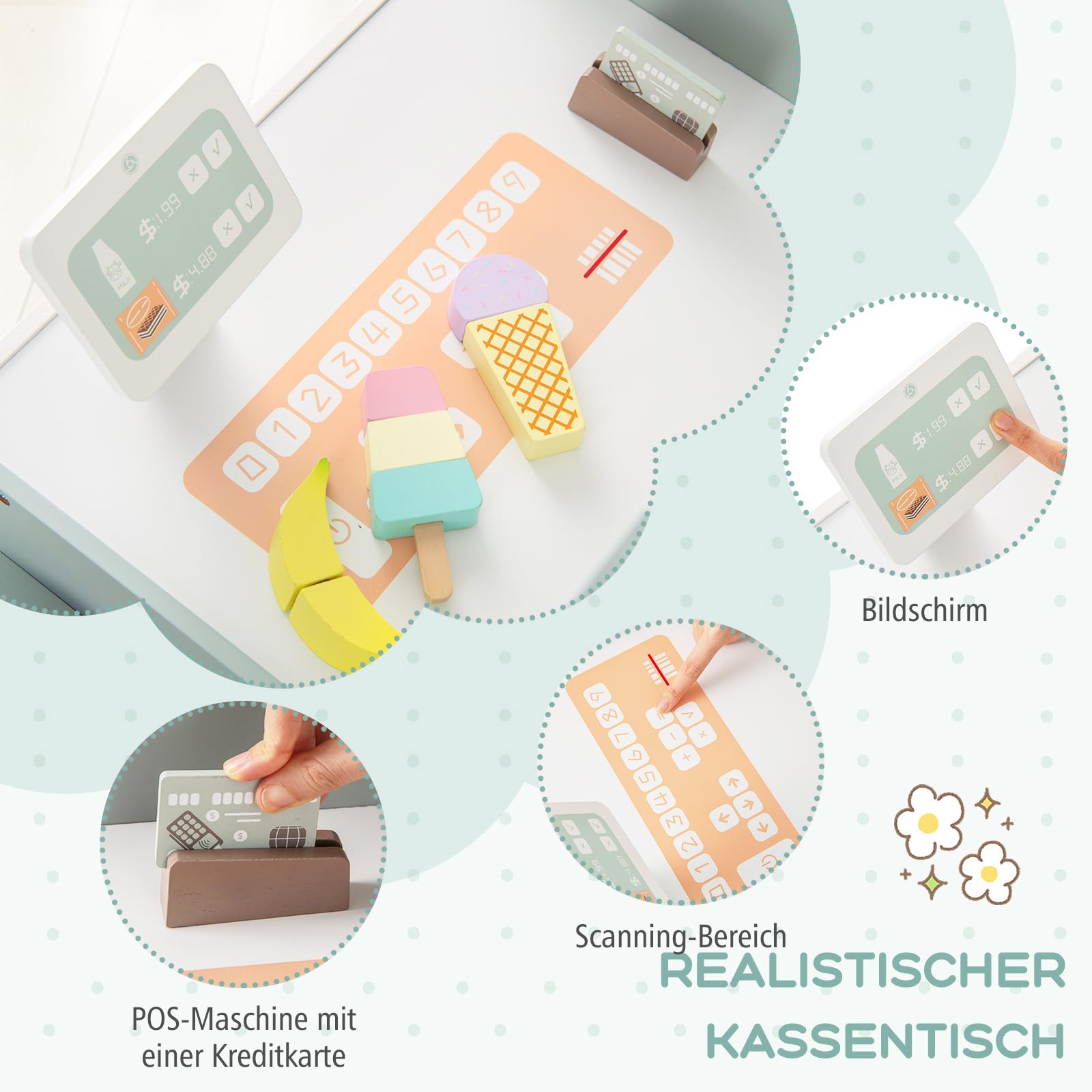 GOPLUS Kinder Kaufladen, Kaufmannsladen Holz mit Kasse, Kaffeemaschine, Ofen, Verkaufsautomat, Regalen inkl. Zubehör, Supermarkt Spielzeug Set, Einkaufsladen Kinder für Jungen & Mädchen ab 3 Jahren