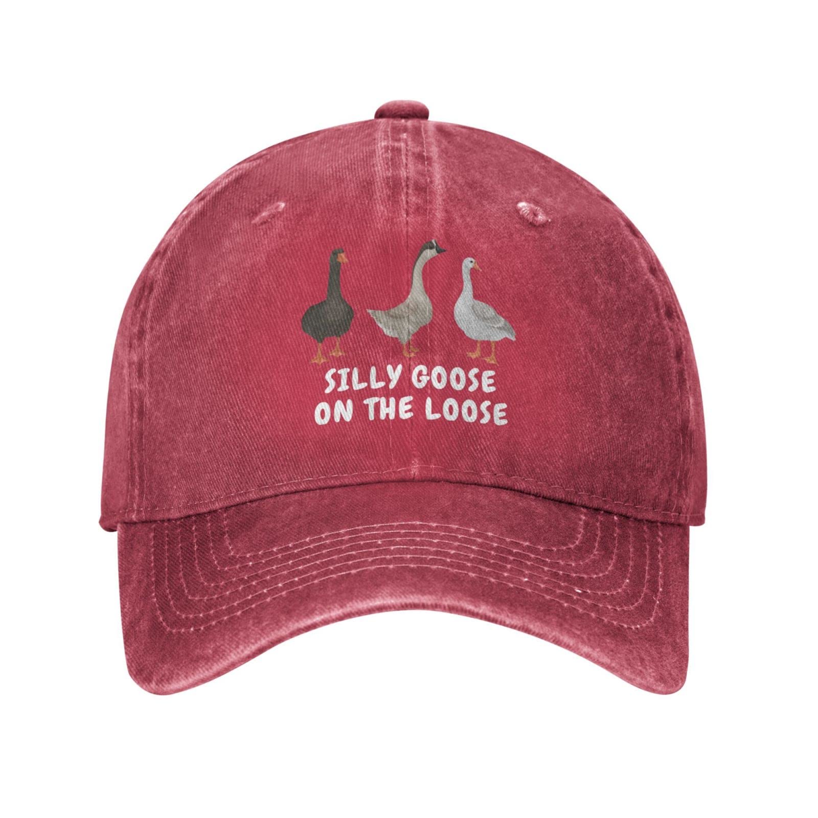Funny Goose Hat Silly Goose On The Loose Hat Men Baseball Hats Funny Cap, Red, One size