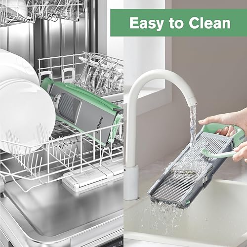 Miniatura 6 de Jinshome Versión mejorada Cortadora de mandolina para cocina y picadora de verduras segura 5 en 1 y cortador de mandolina ajustable. Hoja