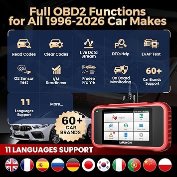LAUNCH CRP123E OBD2 Car Diagnostic Tool Reader Car Code Reader for Engine ABS SRS Automatic Transmission with Steering Angle Reset Throttle Adjustment Oil Reset Free Lifetime Upgrade