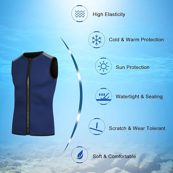 doorslay 3mm Neoprene Thermal Vest, Unisex Sleeveless Wetsuit with Zipper for Swimming, Snorkeling, Surfing, Diving (Black) - 4