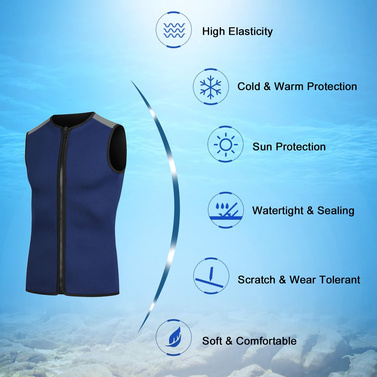 Chaleco de neopreno para hombre, sin mangas, con cremallera frontal de 3 mm, chaleco térmico para natación, esnórquel, surf, buceo