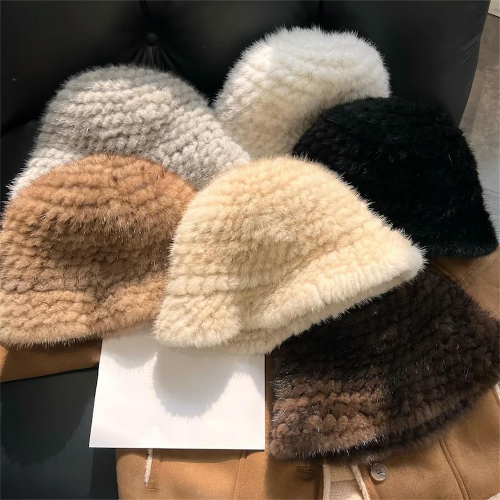 Czapka damska Puszysty Fisherman Kapelusz Miękki Zimowy Faux Fur Fuzzy Furry Ciepły kapelusz Zagęścić Szeroki Brim Plush-One Size