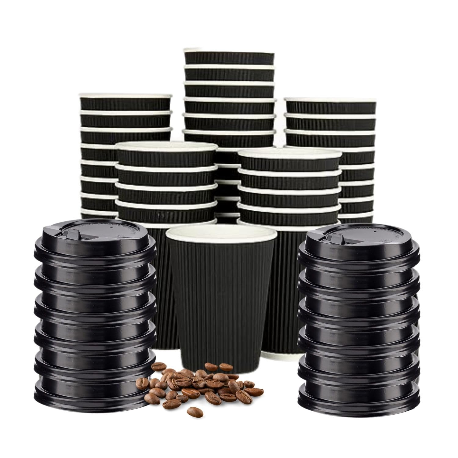 Homeshopa Disposable Coffee Cups with Sip Lids, 30 Pack Black Triple Walled Ripple Paper Cups for Coffee, Tea and Other Drinks, Insulated Disposable Hot Drink Cups with Leak Proof Lids, 12 oz