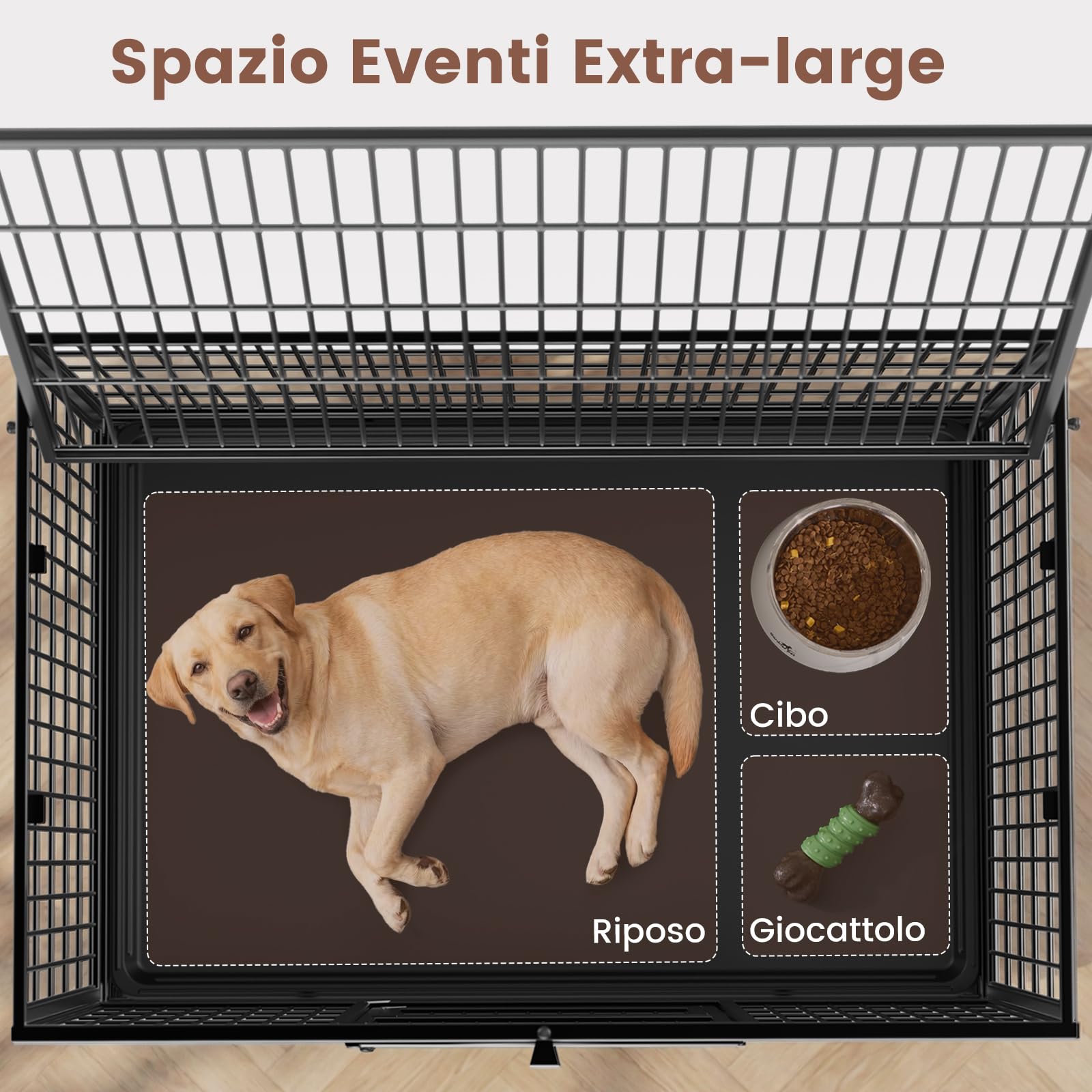 Gardner Pet Gabbia Pieghevole Per Cani Con 3 Porte, 82 X 52 X 56 Cm, Gabbia Da Trasporto Con Struttura Metallica Resistente, Dotata Di Freno E Fondo Rimovibile, Impilabile, Nero