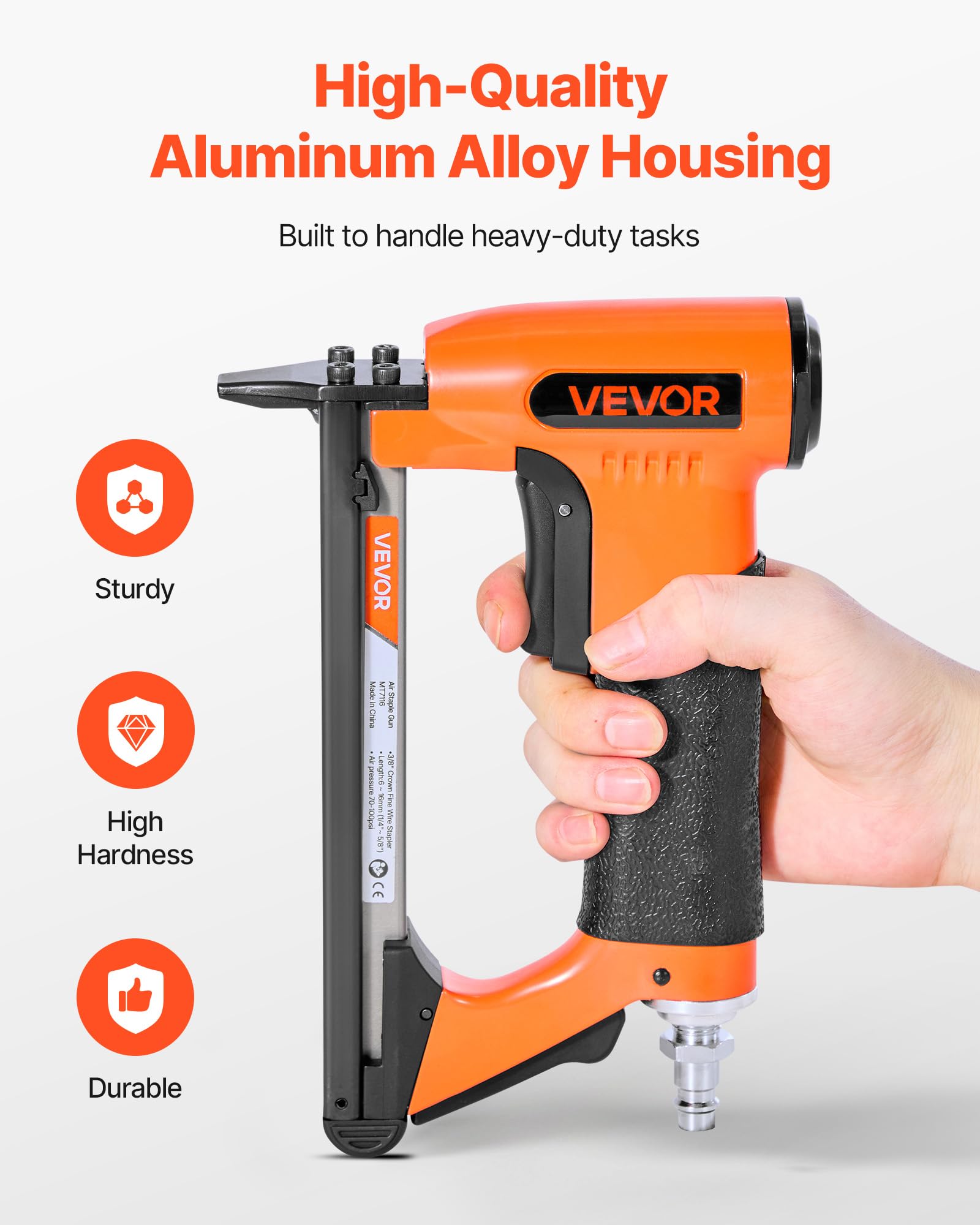 VEVOR Agrafeuse Pneumatique, Calibre 22, Compatible avec Agrafes Fil Fin Série 71 Non Incluses de Largeur Couronne 9,5 mm de Longueur 6-16 mm, Capacité 180 PCS, pour Tapisserie, Menuiserie, Bricolage