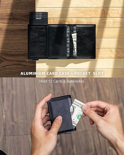 Miniatura 4 de VULKIT Tarjetero Pop Up Slim Wallet Cuero RFID Bloqueo Tarjetero Caja Hasta 8 Tarjetas de Crédito