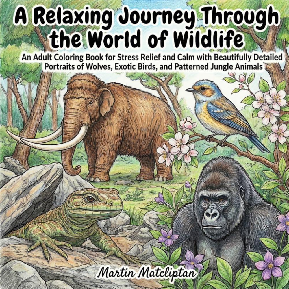 A Relaxing Journey Through the World of Wildlife: An Adult Coloring Book for Stress Relief and Calm with Beautifully Detailed Portraits of Wolves, ... (Animals Coloring Book for Teens & Adults)