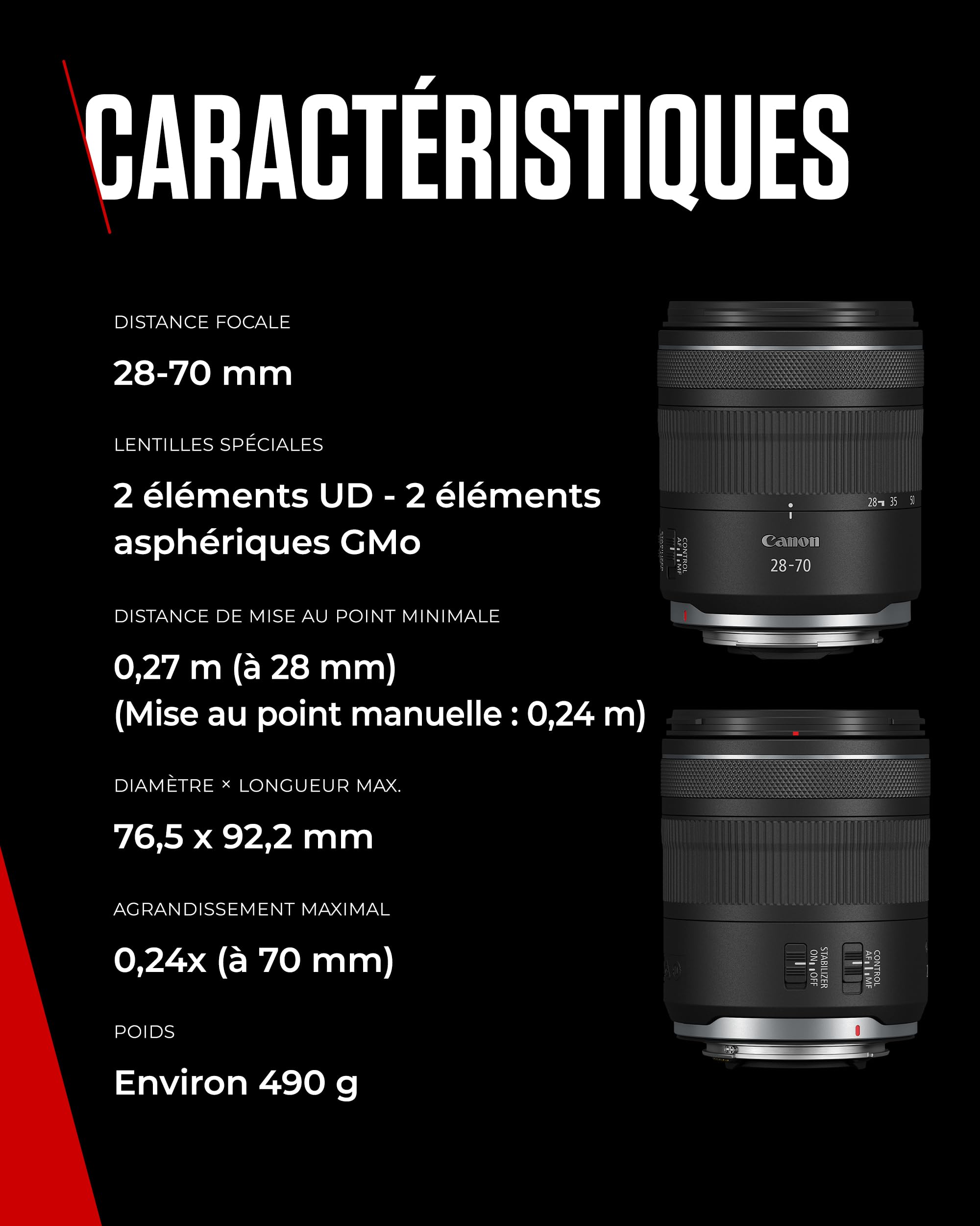 Objectif Zoom Standard Canon RF 28-70mm F2.8 is STM pour appareils Photo du système EOS R avec stabilisateur d'image à 5,5 Vitesses, tropicalisé, Conception compacte et légère
