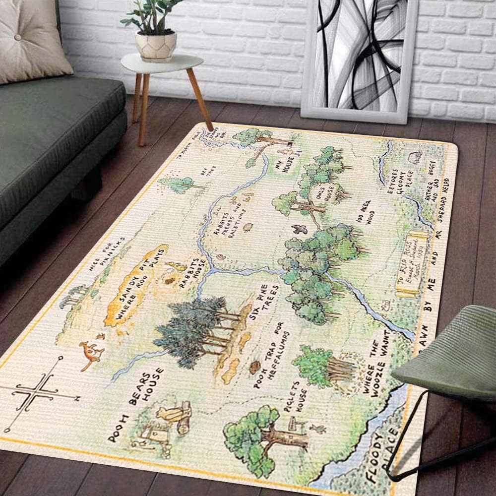 100 Acre Wood Map The Jungle Rug Carpet Area Rugs Shag Rug Modern Fluffy Living Room Outdoor for Girls Kids Room Home Decor S 3x5 4x6 Area Rug (Small (3x5 feet))