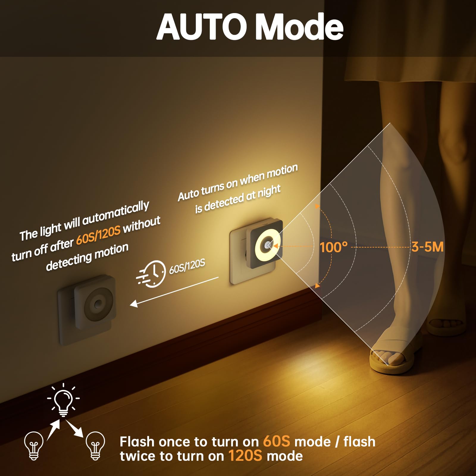 Luce Notturna Bambini da Presa, 2 Pezzi Luci Notturne con Sensore Movimento Modalità Sensore o Sempre Accesa Regolabile, Certificata CE per Interni da Letto, Soggiorno e Bagno (Bianco caldo)