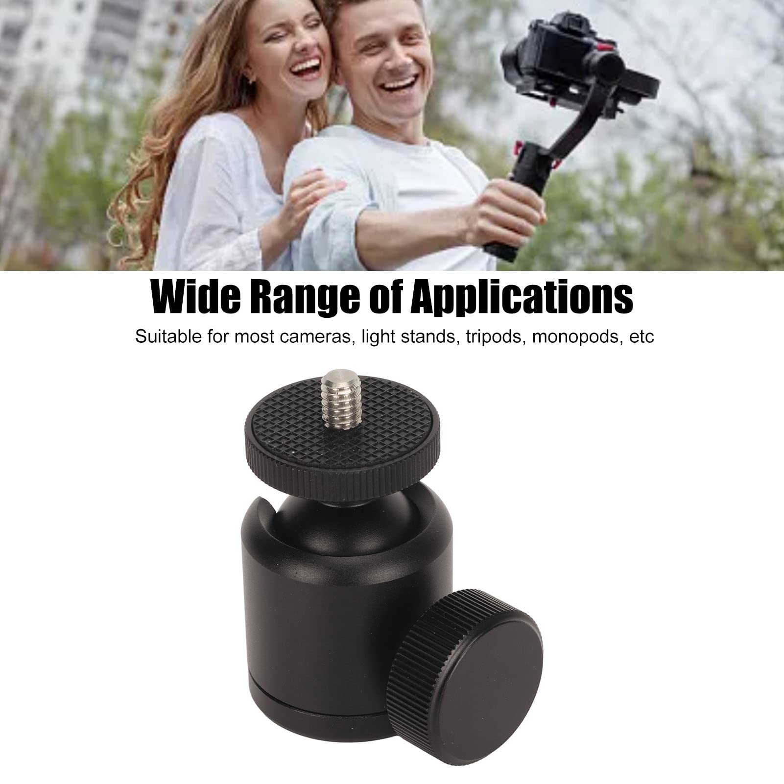 Mini Ball Head Mount, Hot Shoe Mount for Camera Adjustable Angle 6.6 Lb Load Capacity Universal 360 Degree Rotatable 1/4 Inch Screw Aluminum Alloy for Monopod
