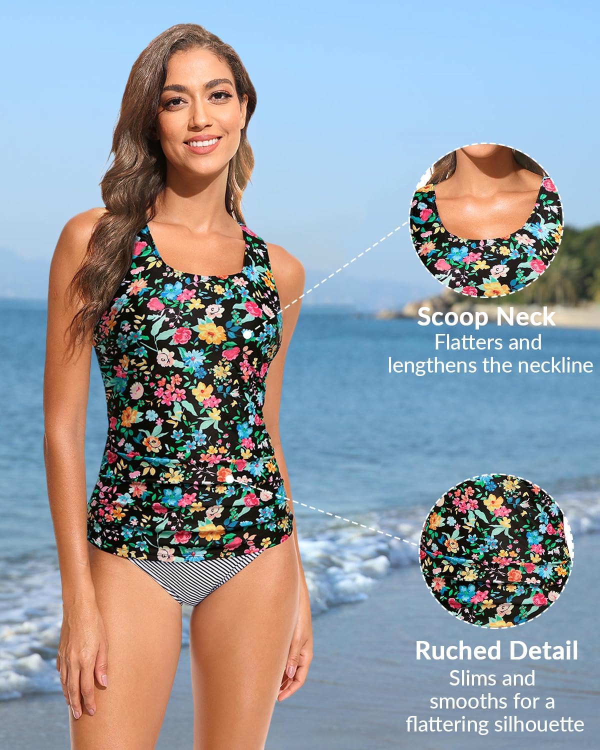 Women Tankini Top Only - Tummy Control Bathing Suit Full Coverage Back Swimwear Swim Tank Top No Bottom 2025 - Image 4