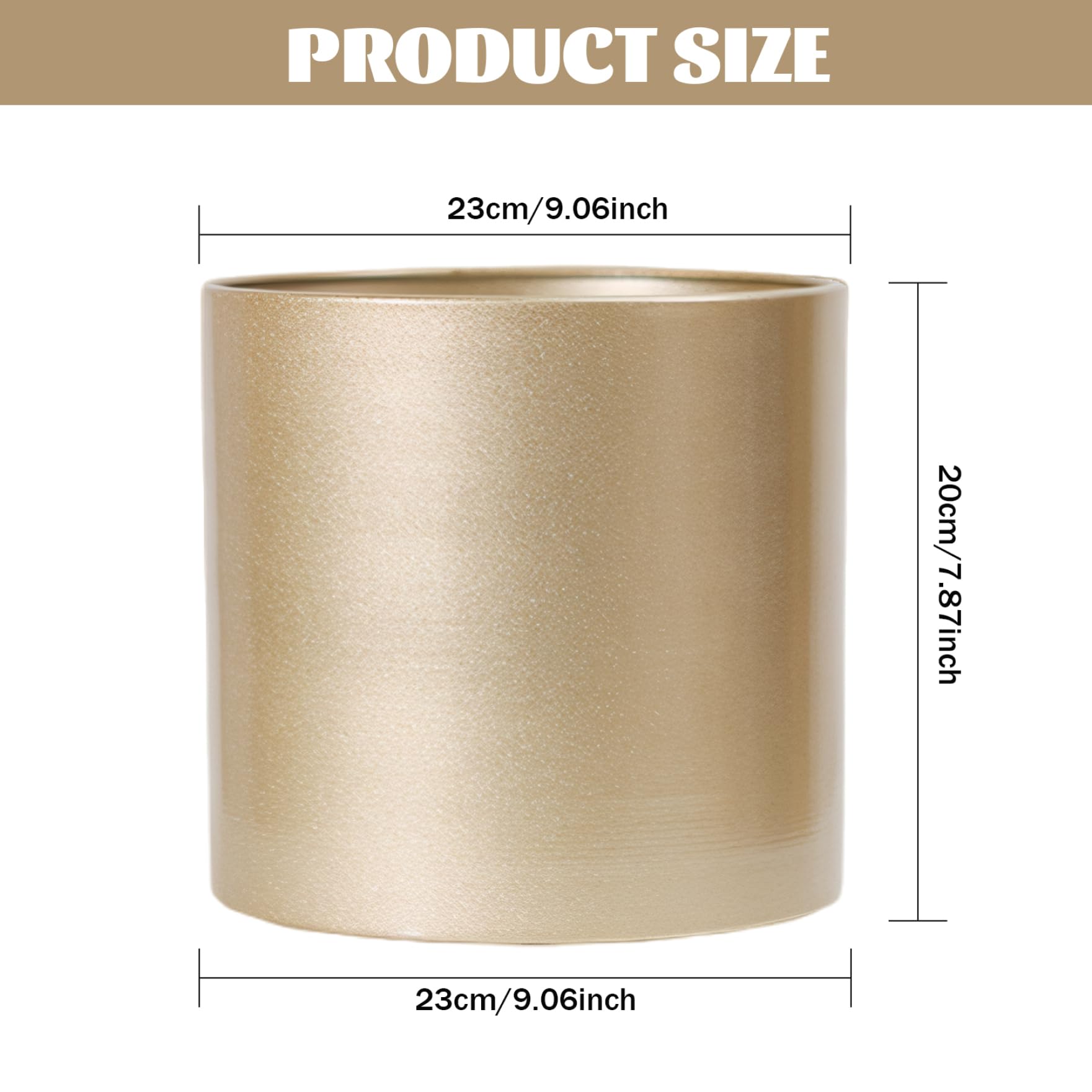 Gold-Pflanzgefäß, 22, 9 cm, wasserdicht, rostfrei, Metall, Goldener Blumentopf, Rutschfester Blumentopf, dekorative Vase für getrocknete Blumenpflanzen im Innen- und Außenbereich
