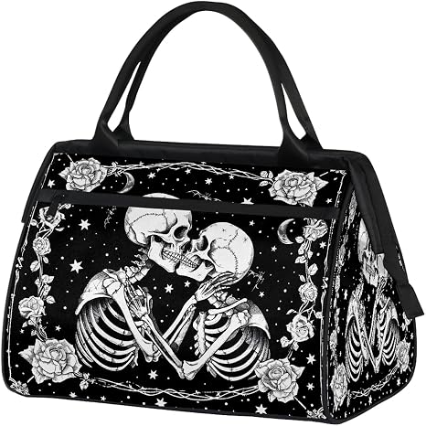 Small Weekender Bag for Women Halloween Skull Skeleton Foldie Gym Duffle Bags Canvas Compact Workout Bags Carry On Tote Bag Sport Travel Overnight Sleepover Hospital for Traveling Luggage
