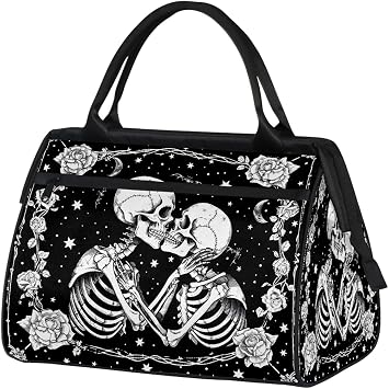 Small Weekender Bag for Women Halloween Skull Skeleton Foldie Gym Duffle Bags Canvas Compact Workout Bags Carry On Tote Bag Sport Travel Overnight Sleepover Hospital for Traveling Luggage