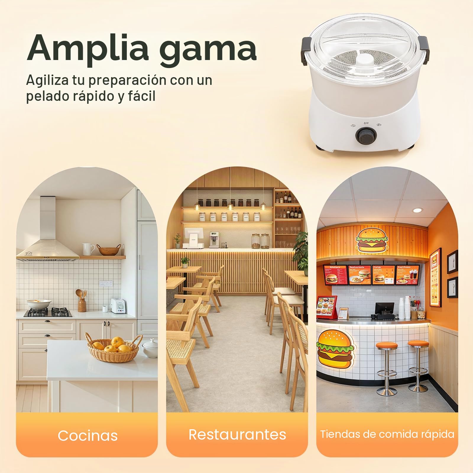 Pelador eléctrico de patatas con soporte de mesa, 85 W, pelador de verduras profesional para patatas, manzanas y zanahorias, hoja peladora de acero inoxidable y bandeja de recogida, fácil de limpiar