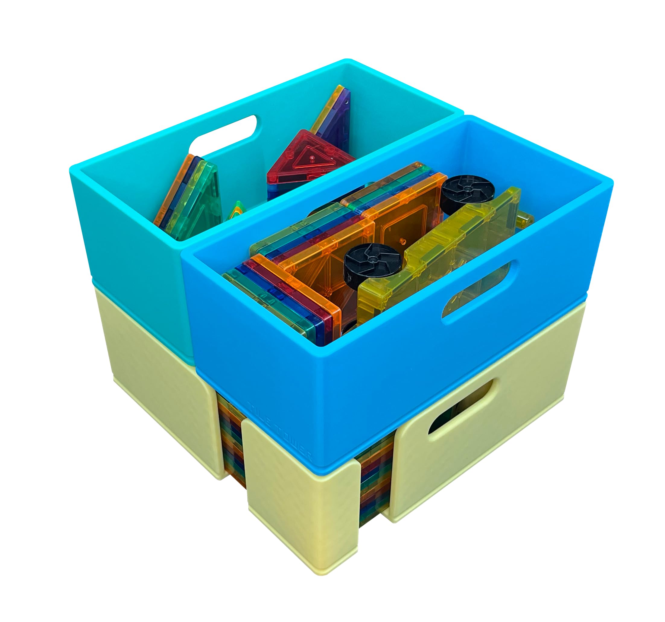 TILE TOWER Magnetic Tile Storage - Starter Stack, Storage System, Standard Sorter with (2) Half Buckets, Organizer, Bin, Kids, Toys (Pastel 1)