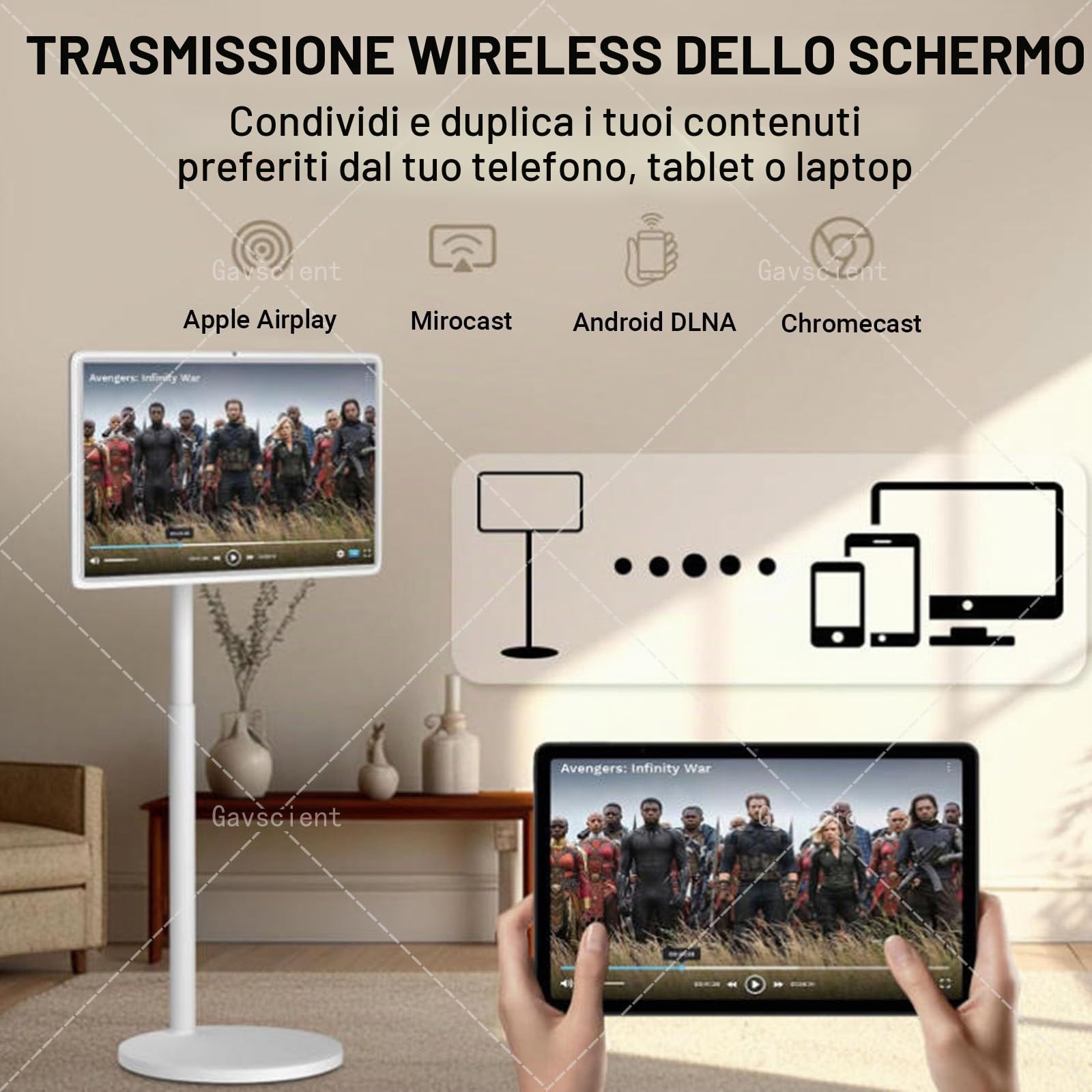 TV Intelligente Portatile FHD 2ª Generazione, Android 12, TV-Tablet Rotolante su Ruote, Batteria 6000mAh Integrata, Rotazione Completa – per Cinema Casa & Presentazioni Ufficio 21.5-8/128G