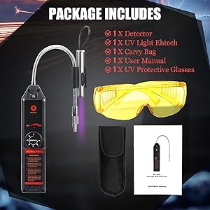Tellegloww AC Leak Detector Kit WJL-6000UV Refrigerant Leak Detector Auto Air Conditioner Tool Test Detection Halogen Gas Leakage Tester UV Protective Glasses Sniffer R22 R410A R134A 1234YF (Stylish)