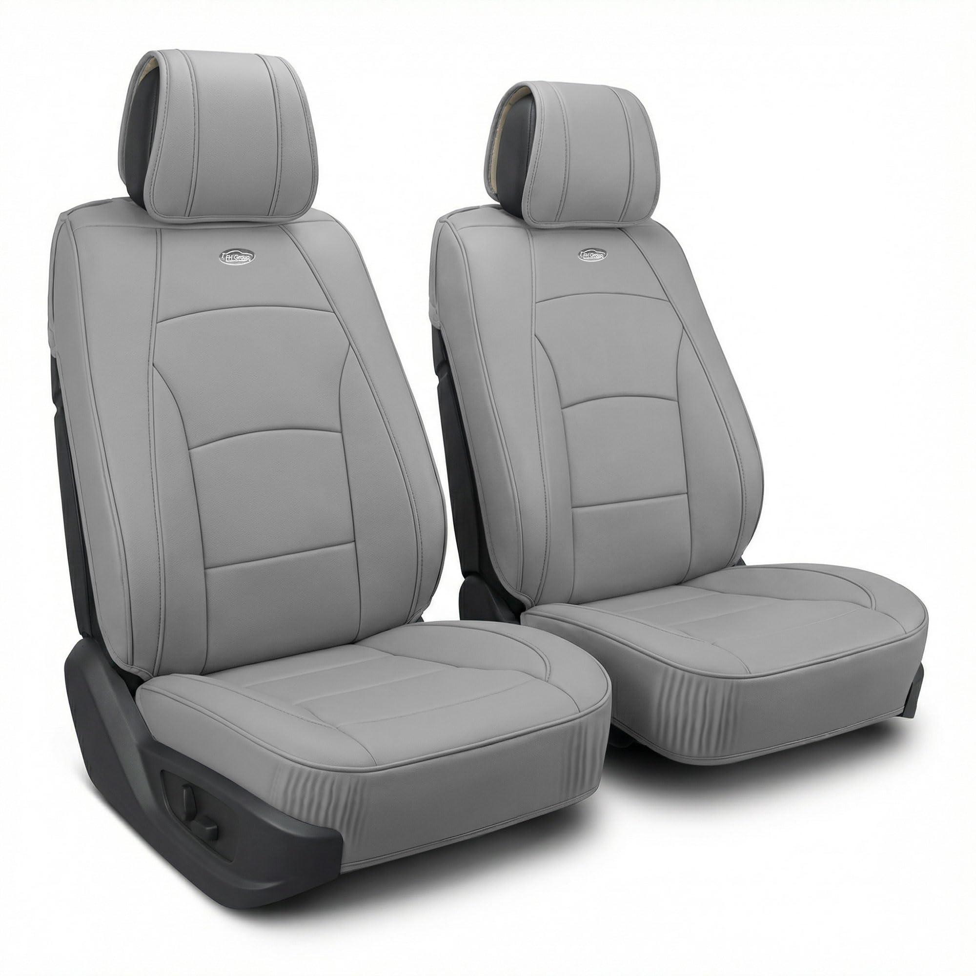 FH Group Car Seat Covers Front Set Solid Gray Faux Leather Cushions - for Low Back Seat, Universal Fit, Automotive Covers, Airbag Compatible Cover SUV, Sedan
